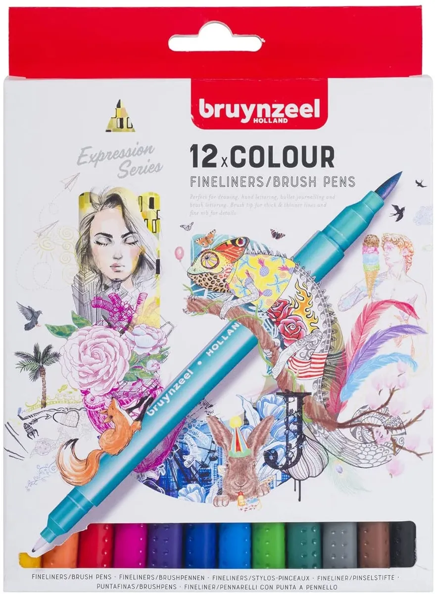 Bruynzeel Çift Uçlu Fineliner ve Brush Pen - 12 Renk - Thumbnail