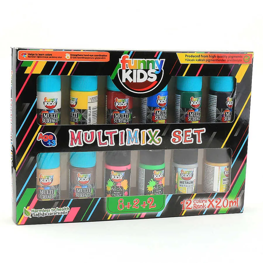 Funny Kids - Multimix 12'li Her Yüzey İçin Multi Surface Akrilik Boya