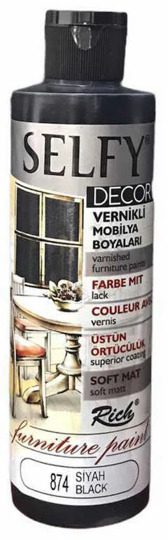 Rich - Rich Selfy Decor Kendinden Vernikli Boya - 874: SİYAH 240cc